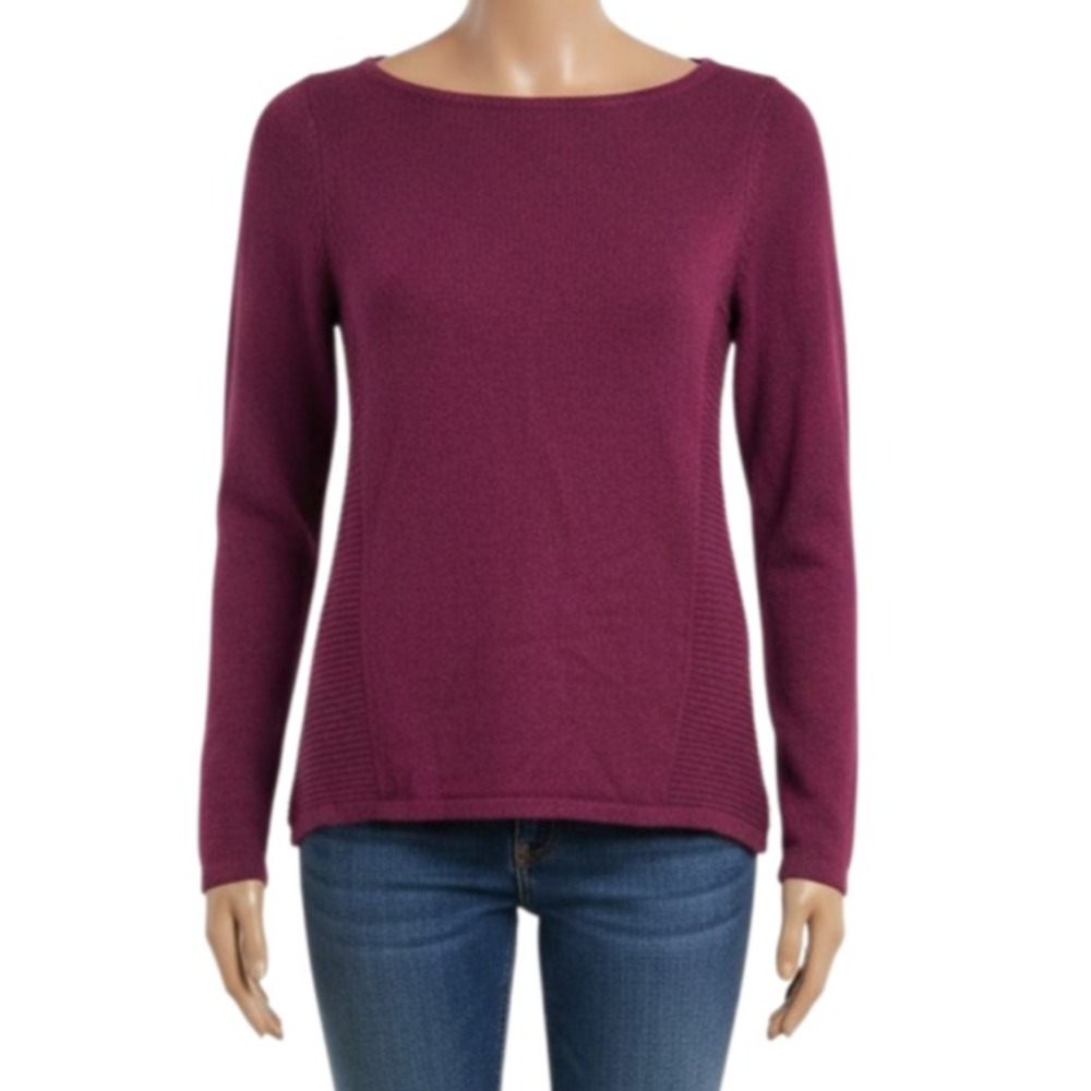 LOFT Womens XS Plum Purple Boatneck Sweater Side Slit Minimalist Cozy Fall Knit